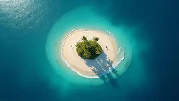 Solitary Island With Sandy Beaches And Palm Trees