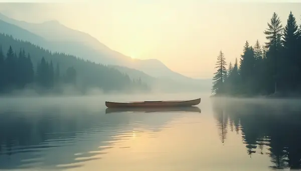 Solitary Kayak At Dawn With Forest Reflections