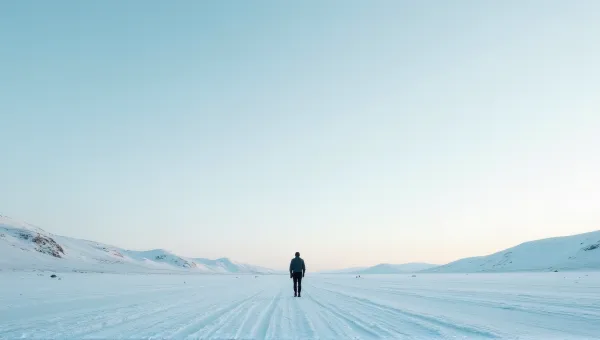 Solitary Man On Frosted Field Under Clear Sky