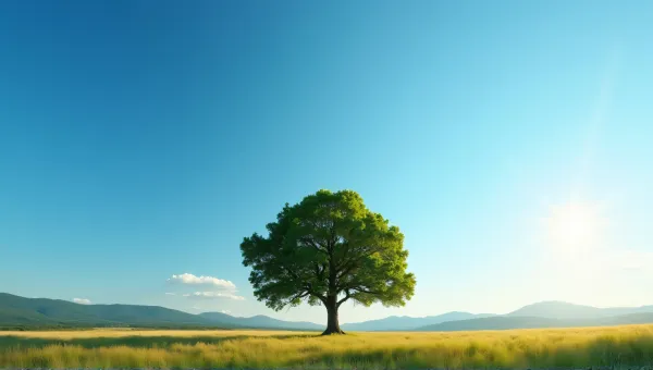 Solitary Oak Tree In Sunny Glade Landscape
