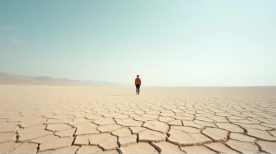 Solitary Person On Cracked Earth Under Clear Sky