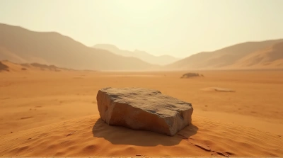 Solitary Rock on Expansive Golden Terrain at Sunset