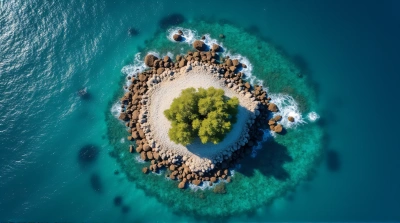 Solitary Rocky Island Surrounded By Clear Ocean Waters