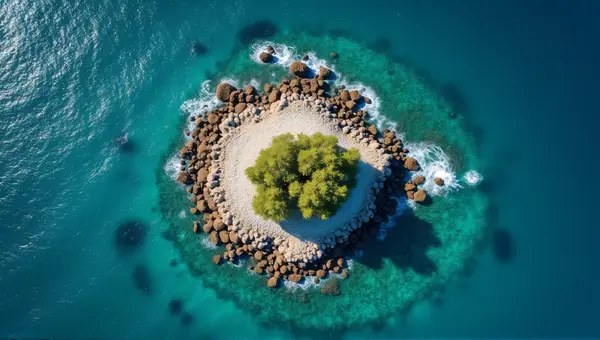 Solitary Rocky Island Surrounded By Clear Ocean Waters