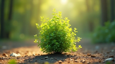 Solitary Shrub In Sunlight With Earthy Surroundings