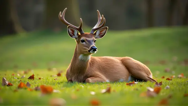 Solitary Tawny Deer Resting on Fresh Grass