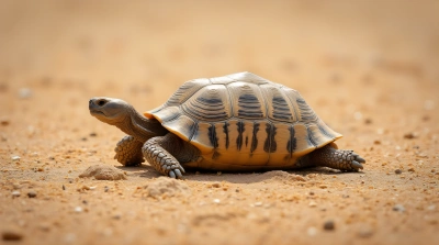 Solitary Tortoise Crossing Earth-Toned Terrain