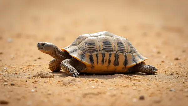 Solitary Tortoise Crossing Earth-Toned Terrain