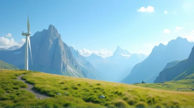 Solitary Windmill In Alpine Meadow Under Clear Sky