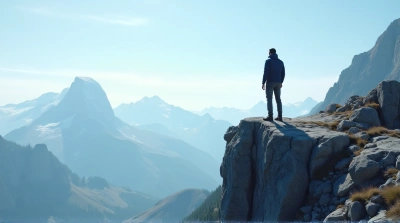 Solo Individual Contemplating Distant Peaks Midday