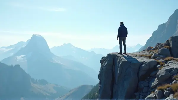 Solo Individual Contemplating Distant Peaks Midday
