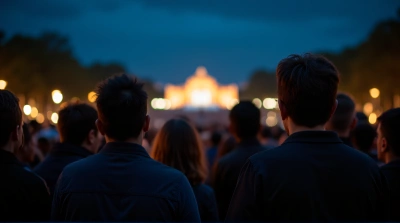 Spectators Watching Illuminated Night Spectacle