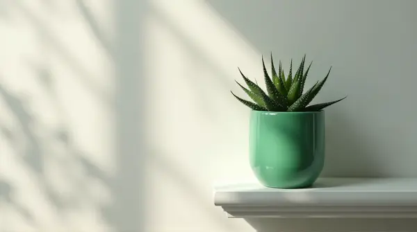 Spiky Succulent In Emerald Pot On Wall Ledge