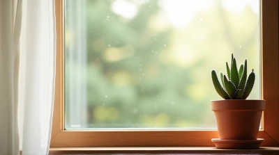 Spiky Succulent In Terracotta Pot On Wooden Ledge