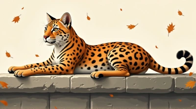 Spotted Big Cat Relaxing On Stone Ledge