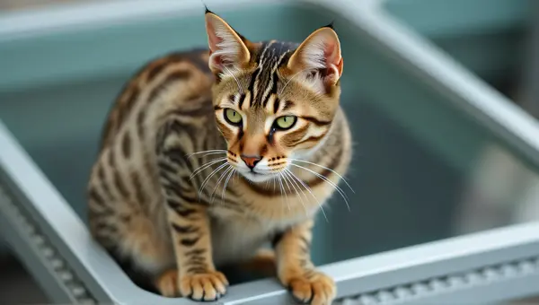 Spotted Cat Perched On Glass Pane Outdoors