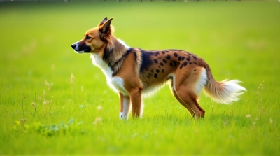 Spotted Dog Standing Alert On Green Meadow