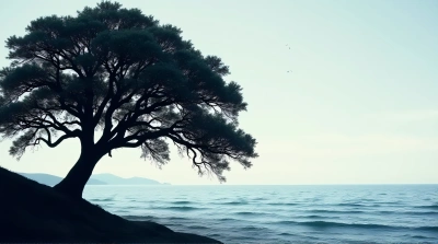 Sprawling Oak Tree Beside Tranquil Water Body