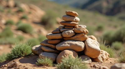 Stacked Earthy Stones On Sunlit Hillside