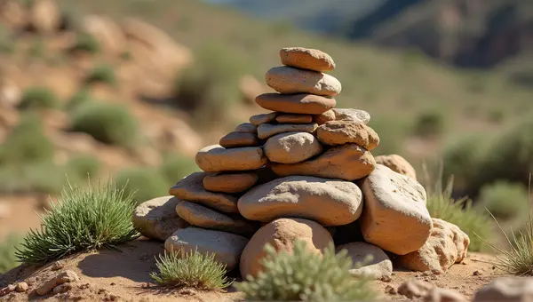 Stacked Earthy Stones On Sunlit Hillside