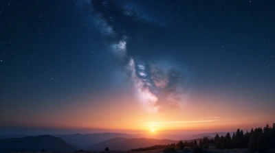 Starry Sky With Soft Sunset Light Over Hilltop