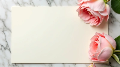 Stationery Sheet Next To Rose Blossom Overhead View