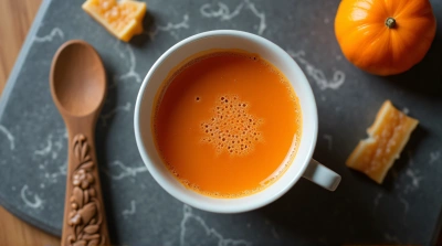 Steaming Cup Of Fresh Juice On Textured Surface