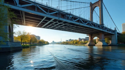 Steel Cable-Supported Bridge Over Flowing Water