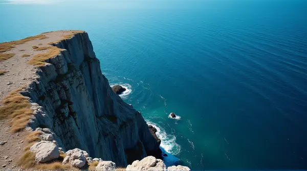 Steep Coastal Bluff Overlooking Clear Blue Water
