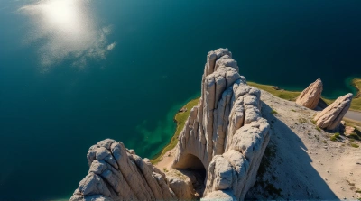 Steep Rocky Summit Near Reflective Lake Surface