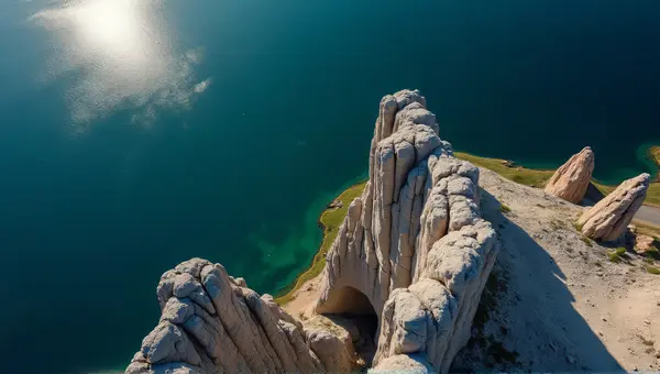 Steep Rocky Summit Near Reflective Lake Surface