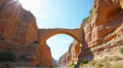 Stone Arch Bridge Spanning Tall Cliffs Under Clear Sky