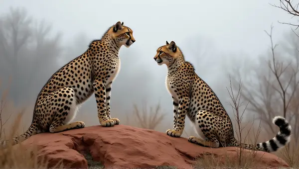 Striped Big Cats On Rugged Earth Outcrop