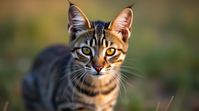 Striped Cat Close-Up With Amber Eyes And Fur Texture