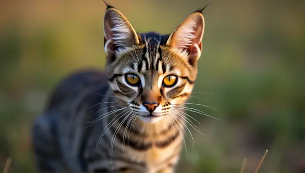 Striped Cat Close-Up With Amber Eyes And Fur Texture