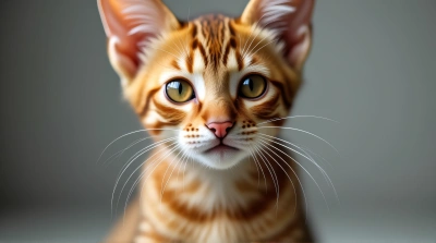 Striped Cat Portrait With Amber Eyes Close-Up