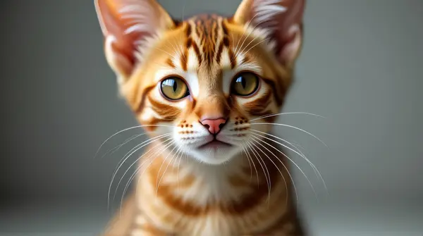 Striped Cat Portrait With Amber Eyes Close-Up