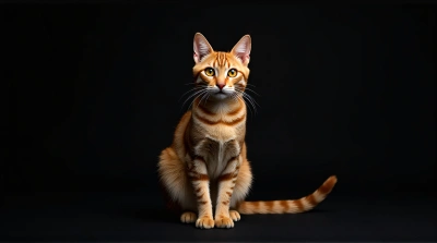 Striped Tawny Cat With Amber Eyes Posed Elegantly