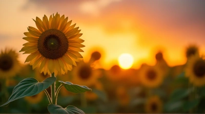 Sunflower Against Vibrant Dusk Sky