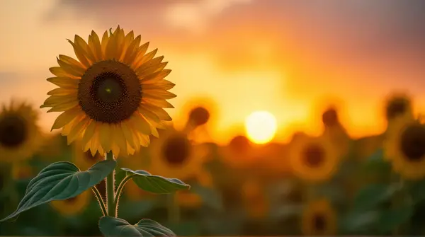 Sunflower Against Vibrant Dusk Sky