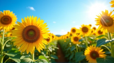 Sunflower Field Under Bright Blue Sky