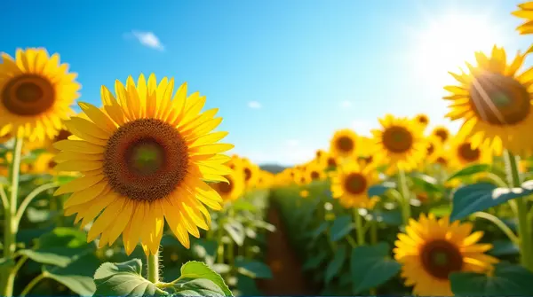 Sunflower Field Under Bright Blue Sky