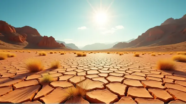 Sunlit Cracked Earth And Dry Grass In Open Terrain