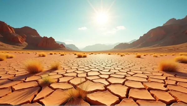 Sunlit Cracked Earth And Dry Grass In Open Terrain