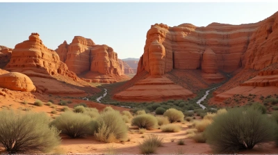 Sunlit Earthen Cliffs With Green Shrubs