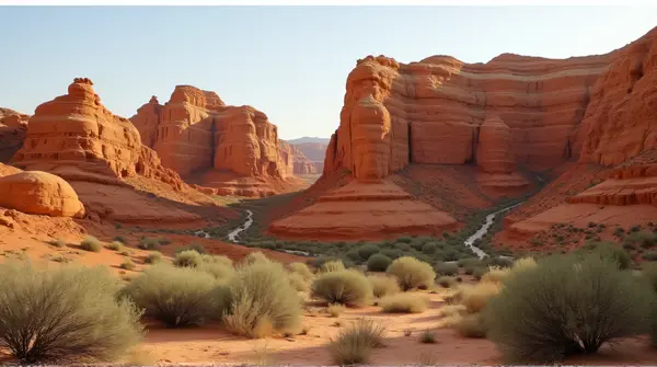 Sunlit Earthen Cliffs With Green Shrubs