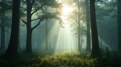 Sunlit Forest Haze With Layered Depth