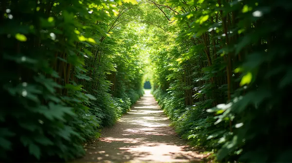 Sunlit Green Pathway With Lush Foliage