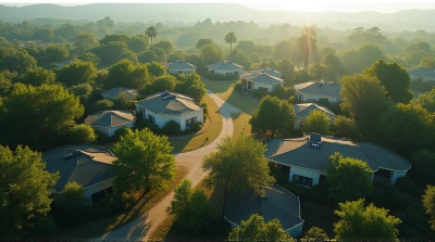 Sunlit Greenery Surrounding Urban Homes