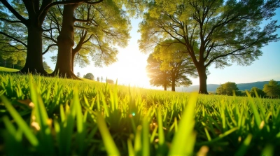 Sunlit Meadow Beneath Tall Forest Trees